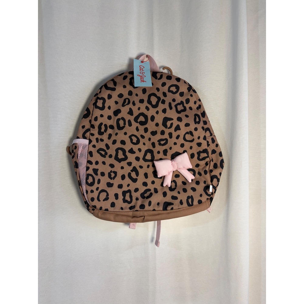 Cat & Jack Kids Leopard Print Backpack with Pink Bow Brown Animal Print Bag